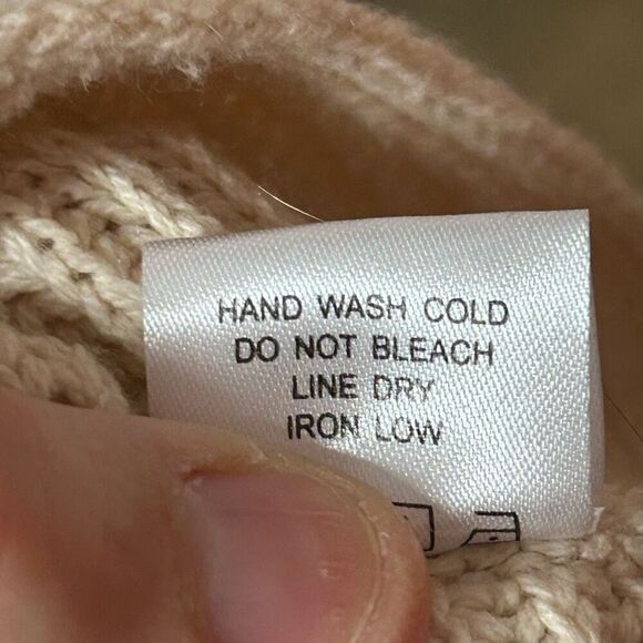 Heyson cream textured fringe collared vneck sweater size S - Picture 8 of 10